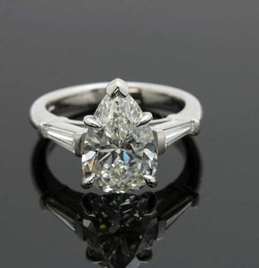 3 Ct Pear Cut Brilliant Moissanite Engagement Promise Ring Solid 14k White Gold