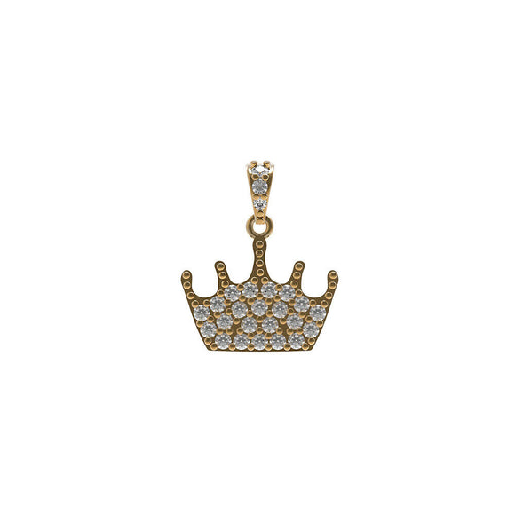 Fine 14kt Yellow Gold Natural Pave White Diamond Beautiful Crown Pendant Jewelry