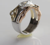 14k gold Over Unique Ring 3 tone Horizontal Bezel Pear Shape Ring