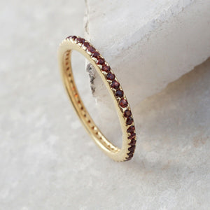 Natural Red Garnet 925 Silver Gold Plated Eternity Band Ring Wedding Jewelry