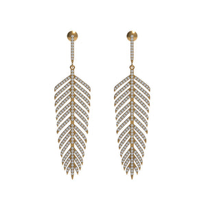 14k Yellow Gold 1.2ct Pave White Diamond Feather Women's Dangle Earrings Jewelry