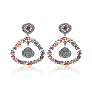 Natural Multi Gemstone Pave Diamond 925 Silver Womens Earrings Jewelry EAMJ-782