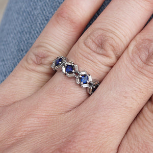 Natural Baguette Diamond Blue Sapphire 925 Solid Silver Band Ring Jewelry Gifts