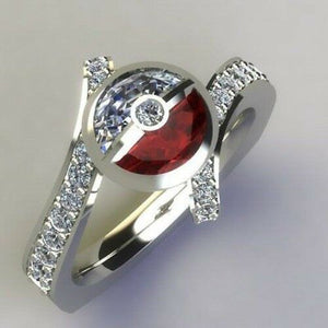 Pokemon Diamond Engagement Ring Party Cosplay Style Unique Pokeball Design 14k