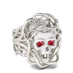 Unique Design Gothic Skull Diamond Engagement Wedding Ring Set Sterling Silver