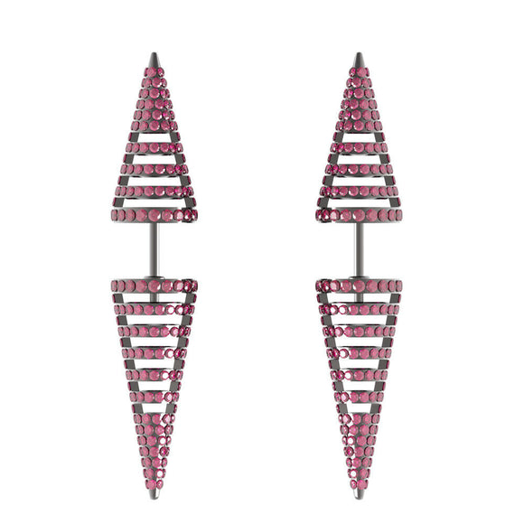 925 Sterling Silver 6.3ct Natural Pave Pink Ruby Spike Earrings Women's Jewelry