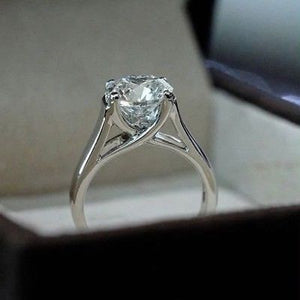 2.00Ct Real Round Cut Moissanite Unique Engagement Ring Real 14k White Gold Over