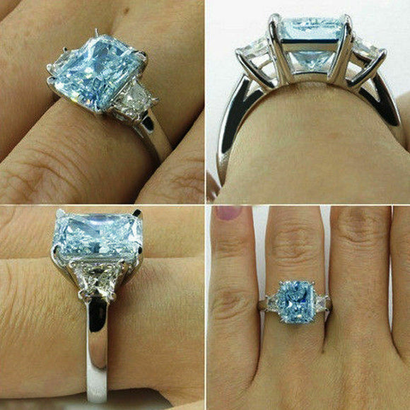 White Blue Radiant 3.08 Ct Moissanite Engagement Party Ring Solid 10K White Gold