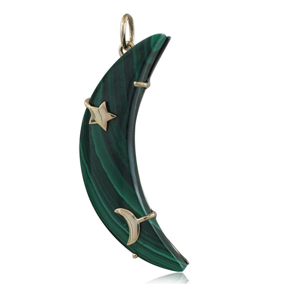 Natural Malachite 925 Silver 9k Gold Crescent Moon Pendant Jewelry PEMJ-618