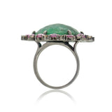 Green Emerald Pink Sapphire Diamond 925 Solid Silver Cocktail Ring Sz 7 RIMJ-482