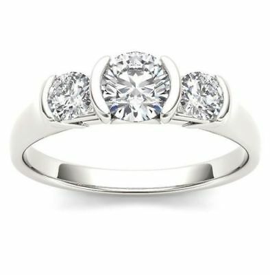 3 Stone Half Bezel 2.00 Ct White Moissanite Engagement Ring 925 Sterling Silver