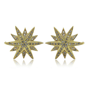 925 Silver Gold Plated Pave Diamond Starburst Stud Earrings Jewelry EAMJOS-843