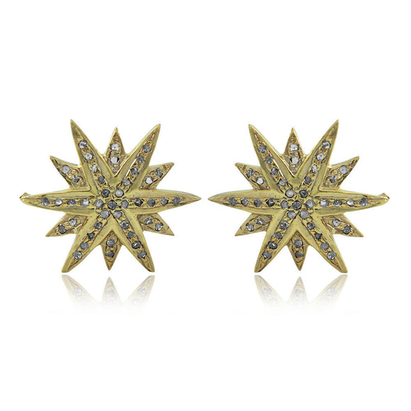 925 Silver Gold Plated Pave Diamond Starburst Stud Earrings Jewelry EAMJOS-843