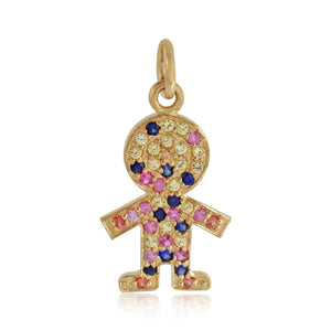 Natural Multi Color Gemstone Fine 14k Yellow Gold Doll Pendant Jewelry PEMJ-1138