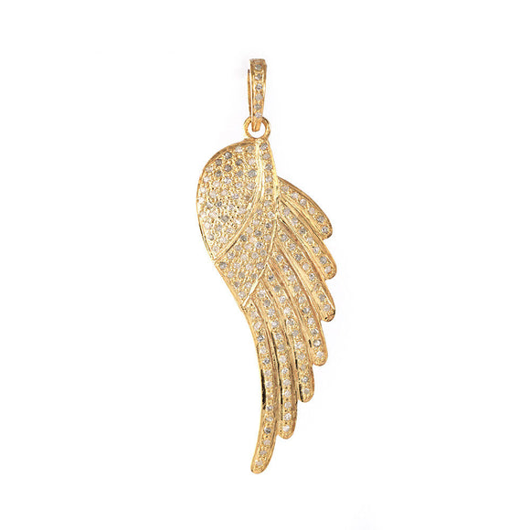 Natural Pave Diamond Feather Pendant 925 Silver Gold Plated Handmade Jewelry