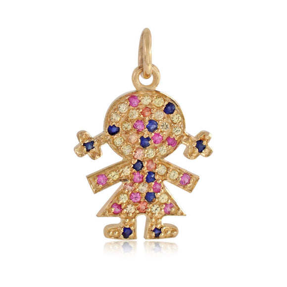 Natural Multi Sapphire Gemstone 14k Yellow Gold Doll Pendant Jewelry PEMJ-1139