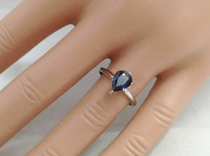 1.18Ct Genuine Natural Blue Sapphire Solitaire Ring Solid 14K White Gold, Pear