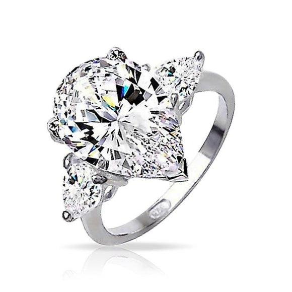 Bridal Engagement Ring Pear Cut Diamond 3-Stone Design Wedding Free Shipping