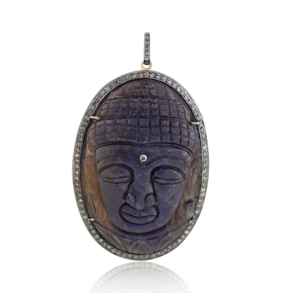 Genuine Labradorite Pave Diamond 925 Silver Buddha Pendant Jewelry PEMJ-1022