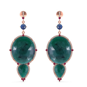 Natural Emerald Ruby Sapphire Diamond 14k Rose Gold Designer Earrings Jewelry