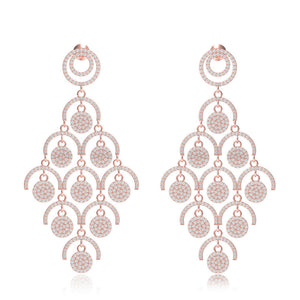 14K Rose Gold Exotic Pave Diamond Chandelier Designer Link Earrings Fine Jewelry