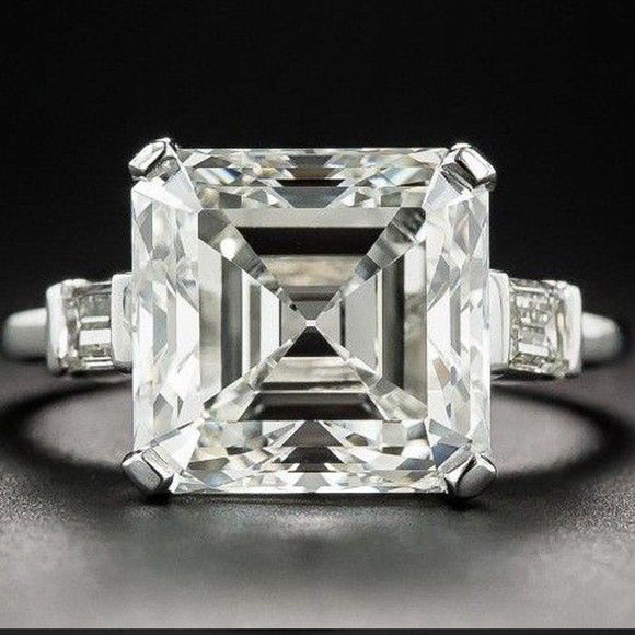 Unique 3.50 Ct Near White Asscher Moissanite Engagement Ring 925 Sterling Silver