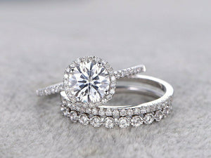 2 Ct Round Cut Real Bridal Wedding 3 Ring Set 925 Sterling Silver GJ