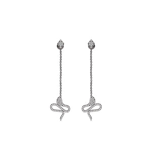 0.62ct Genuine Pave White Diamond Snake Women Dangle Earrings 925 Silver Jewelry