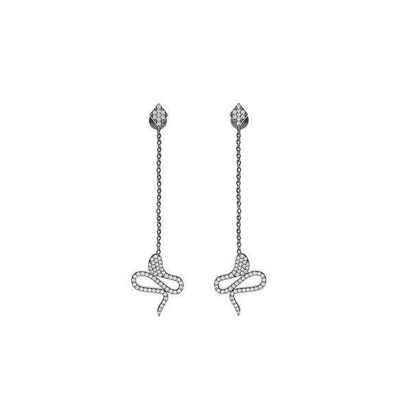 0.62ct Genuine Pave White Diamond Snake Women Dangle Earrings 925 Silver Jewelry