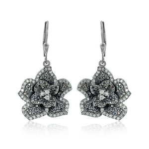 2.04cts Natural Pave Diamond Flower Earrings 925 Silver Fashion Jewelry EAMJ-852