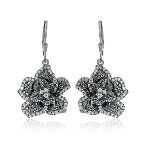 2.04cts Natural Pave Diamond Flower Earrings 925 Silver Fashion Jewelry EAMJ-852