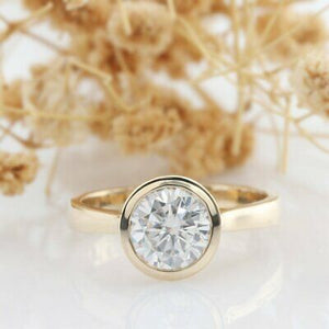 Moissanite Ring Round cut 1 ct Moissanite Solitaire Bezel Style 10K Yellow Gold