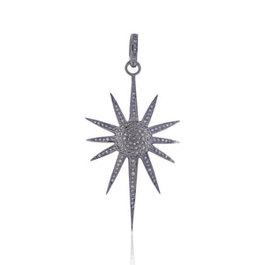 925 Silver Natural Pave Diamond Starburst Handmade Pendant Jewelry PEMJOS-492