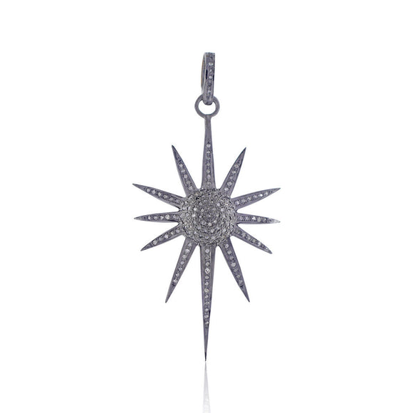 925 Silver Natural Pave Diamond Starburst Handmade Pendant Jewelry PEMJOS-492