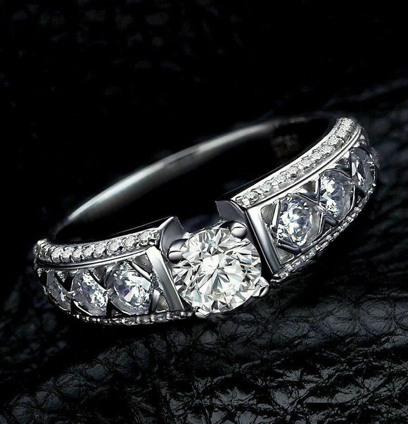 1.50tcw Round Cut Moissanite Side Stone Best Engagement Ring 14k White Gold Over