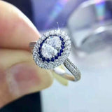 2.50 Ct Oval Cut Blue Halo White Diamond Engagement Ring 14K White Gold Over