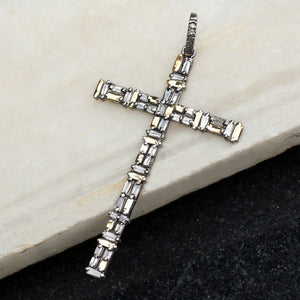 Natural Baguette Diamond 925 Silver Cross 18" Chain Pendant Jewelry PEMJ-811