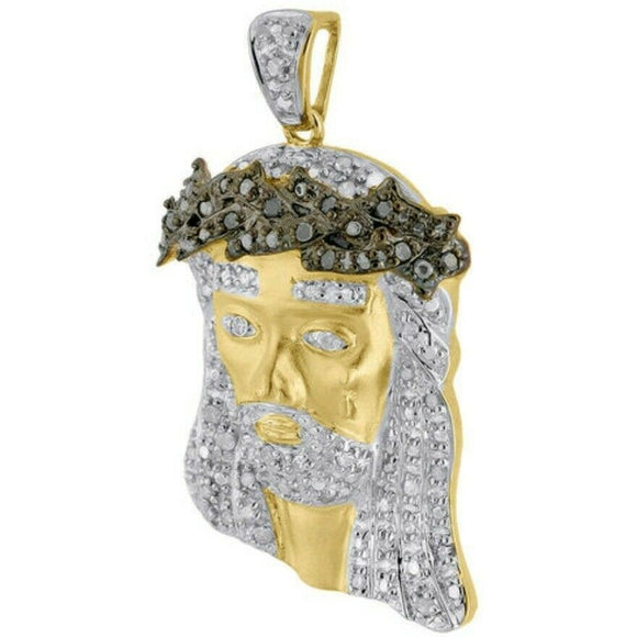 Lucky Jesus Pendant HipHop Style black and white Diamond Studded Sterling Silver