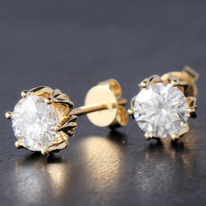 4Ct Round Push Back Solitaire Stud Earrings 14K Yellow Gold Finish