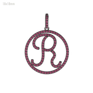 Genuine Red Ruby Gemstone Solid 925 Silver R Word Initial Charm Pendant Jewelry