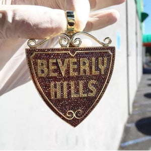 HipHop Style Pendant Beverly Hills Diamond Studded Western Style Sterling Silver