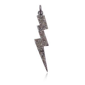 0.67Cts Genuine Pave Diamond 925 Silver Lightning Bolt Charm Pendant Jewelry