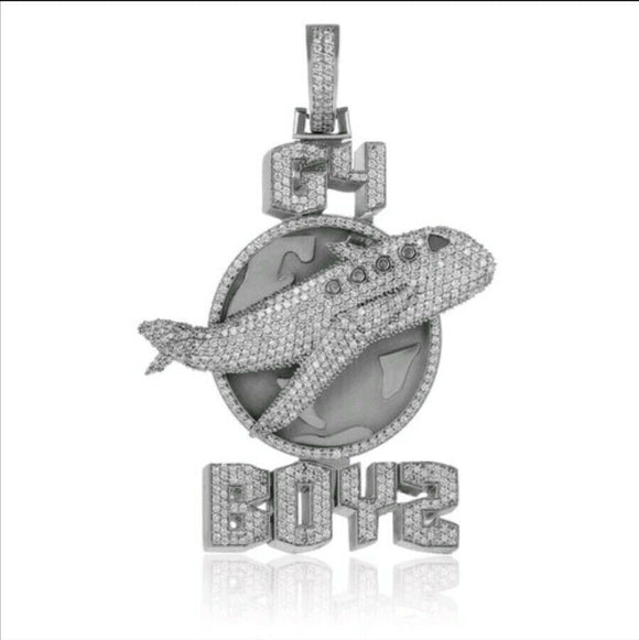 Lucky G-4 boy with airplane Pendant HipHop Style Diamond Studded Sterling Silver