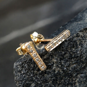 Natural Diamond Single Line Bar Stud Earrings 14k Yellow Gold Jewelry Mini Studs