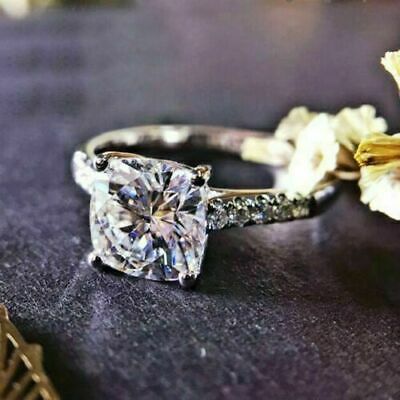 3.00 Ct Cushion-Cut Moissanite Halo Engagement wedding Ring Solid 10K White Gold