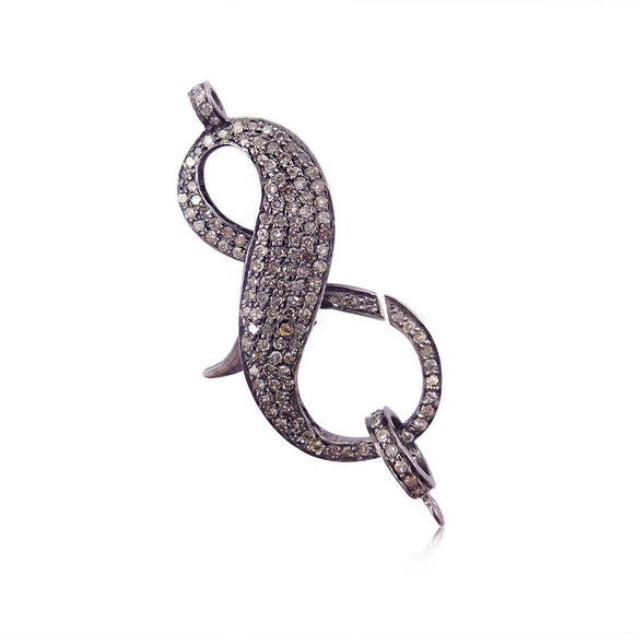 35x15MM Natural Pave Diamond Lobster Lock Clasp 925 Solid Silver Finding Jewelry
