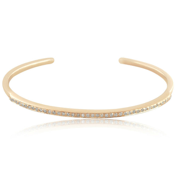 Natural Pave Set White Diamond Cuff Bangle Bracelet 14k Yellow Gold Fine Jewelry