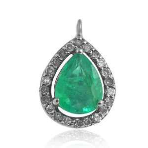 Natural Emerald Pave Diamond 925 Silver Charm Finding 18" Chain Jewelry FIMJ-469