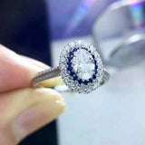 2.50 Ct Oval Cut Blue Halo White Diamond Engagement Ring 14K White Gold Over