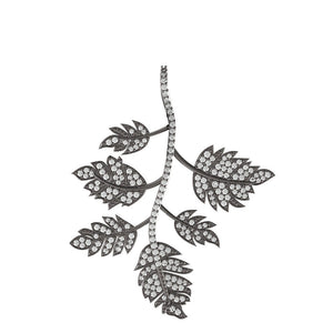 Genuine Pave Diamond Leaf Pendant Handmade Sterling Silver Party Wear Jewelry